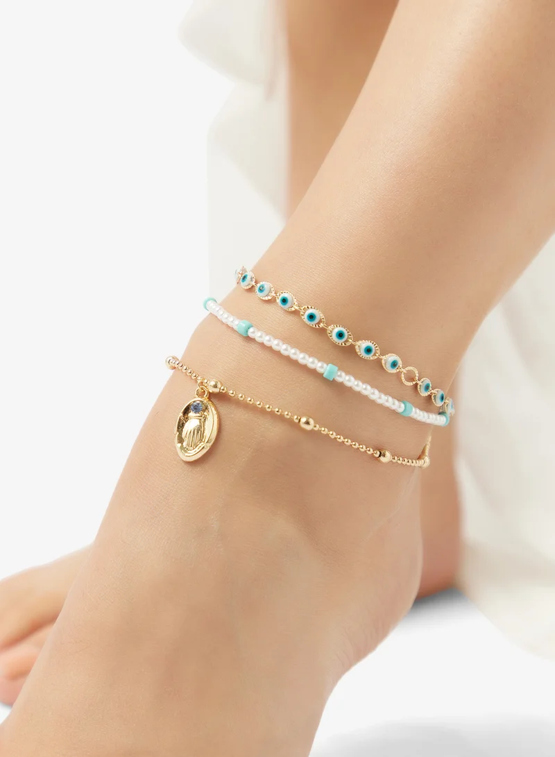 Ginger Gold Detail Evil Eye Anklet